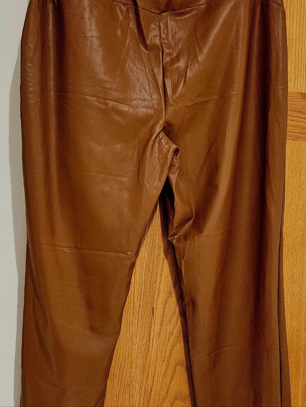 Cognac Brown Faux Leather Straight Leg Pants